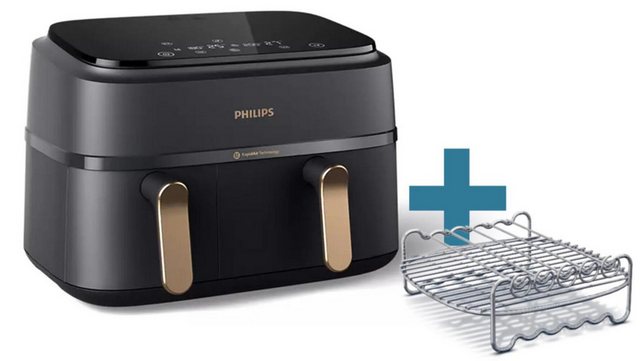 Entdecken Sie gesundes Kochen mit der Philips NA352/04 3000 Series Doppel-HeißluftfritteuseRevolutionäre Heißluft-TechnologieDie Philips NA352/04 3000 Series Doppel-Heißluftfritteuse bietet ein beeindruckendes Fassungsvermögen von 9 Litern