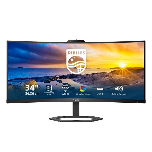 Philips 34E1C5600HE LCD-Monitor (86 cm/34 „, 3440 x 1440 px, 1 ms Reaktionszeit, 100 Hz, VA LCD, mit Windows Hello-Webcam)