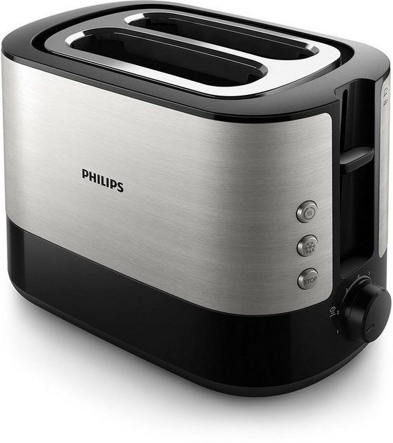 Der Philips Toaster HD2637/90 aus der Viva Collection macht die Brotzeit zu einem leckeren Erlebnis. Anhand von 7 einstellbaren Bräunungsgraden können Toast- oder Brotscheiben ganz nach der persönlichen Vorliebe geröstet werden. Die extrabreiten Kammern nehmen dabei dicke sowie dünne Scheiben auf