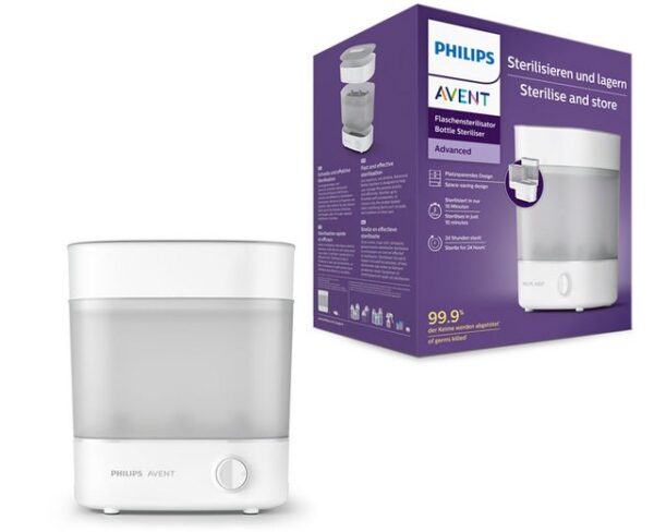 Mit dem Philips Avent Sterilisator SCF291/00 lassen sich Flaschen und Zubehör in nur zehn Minuten sterilisieren. Zum Abtöten von 99