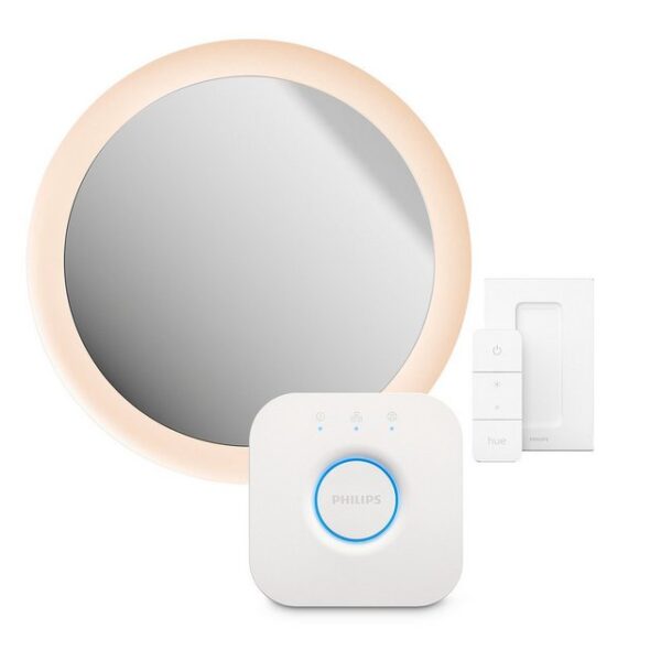 Attraktives Bundle bestehend aus der Philips Hue Bridge und dem Philips Hue White Ambiente Adore Spiegel mit Beleuchtung und Dimmschalter.Die Hue Bridge ist die Schaltzentrale des smarten Philips Hue Lichtsystems. Mit ihr kannst Du bis zu 50 Leuchten und Zubehörteile hinzufügen und steuern. Schliesse einfach die Hue Bridge an und steuere mit der Hue App automatische Funktionen