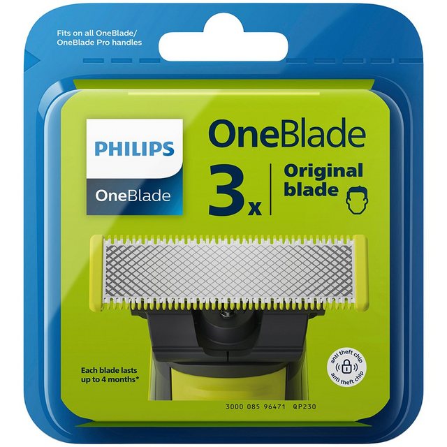 Philips Rasierklingen OneBlade QP230/50, 3-tlg., 3er Pack, Revolutionäres Styling für Perfekte Kanten und Langlebige Präzision