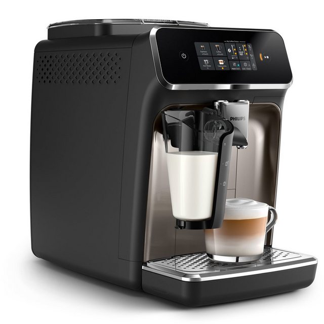 Der Philips Series 2300 Kaffeevollautomat EP2336/40 ermöglicht den Genuss von frischem und aromatischem Bohnenkaffee. Durch das moderne Touchdisplay mit farbigen Symbolen gestaltet sich die Kaffeeauswahl besonders leicht. Auf Knopfdruck lassen sich vier leckere Getränke zubereiten – ob klassischer Espresso