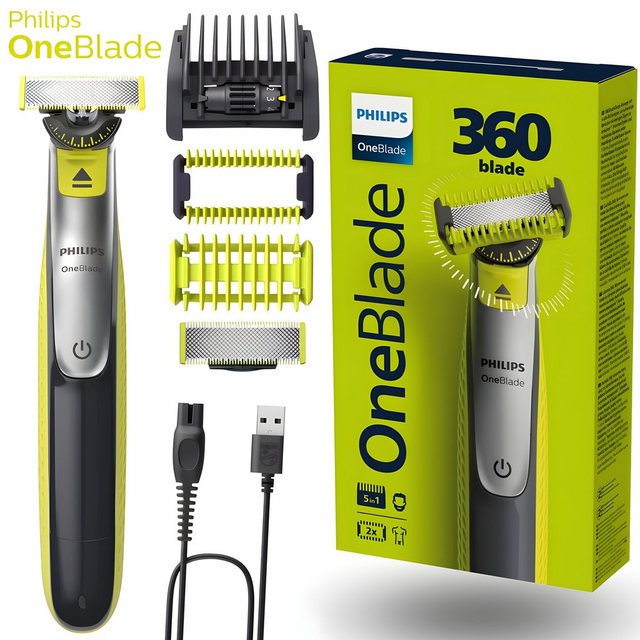 Philips Elektrorasierer OneBlade mit 360 ° Grad Klinge – Face & Body QP2834/20, Wet&Dry, Klinge hält 4 Monate