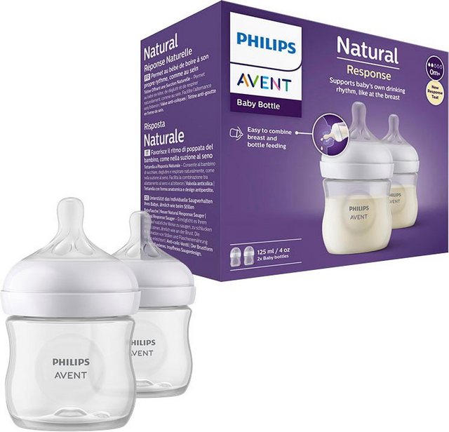 Philips AVENT Babyflasche Natural Response SCY900/02, 2 Stück, 125 ml, ab 0 Monaten