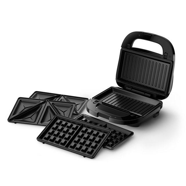 Philips Sandwichmaker 5000 Series HD2350/80, mit 3 austauschbaren Plattensätzen, 750 W, gleichmäßiges Aufheizen, kompakte Aufbewahrung, Schwarz / Silber