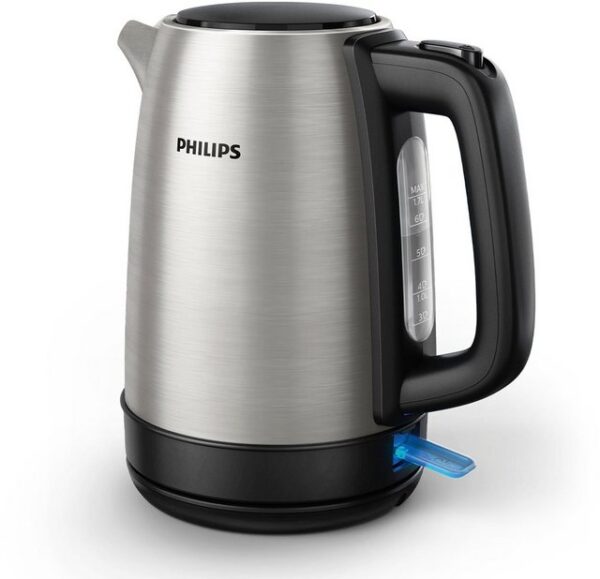 Der Wasserkocher HD9350/90 aus der Philips Daily Collection ist aus Edelstahl gefertigt und punktet so mit langlebiger Qualität. Zudem erhitzt er besonders schnell