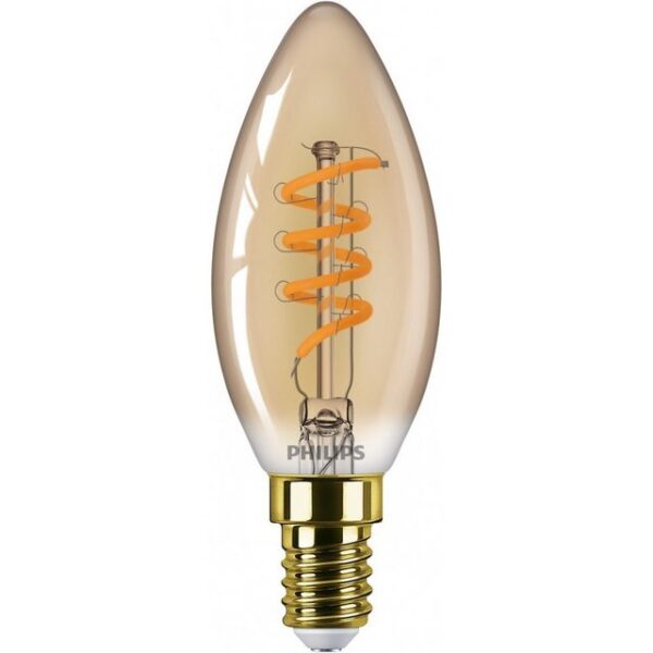 Die Philips LEDClassic 15W B35 E14 GOLD SP D RF LED-Kerze sorgt mit ihrer flammenfarbigen Farbtemperatur für eine gemütliche Atmosphäre. Das besonders warmweiße