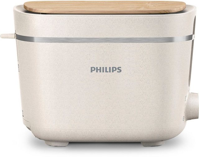 Mit dem Philips Eco Conscious Edition Toaster der 5000er Serie HD2640/10 lässt sich der Toast nach individuellem Geschmack zubereiten. Hierfür ist er mit insgesamt acht verschiedenen Bräunungsstufen ausgestattet. Durch den Auftauen und Aufwärmen Modus lassen sich auch gefrorene Backwaren toasten. Für eine leichte und mühelose Reinigung ist das Gerät mit einer herausnehmbaren Krümelschublade versehen. Insgesamt verfügt es über zwei Toastkammern sowie eine Leistung von 830 W. Hergestellt aus 100% biobasiertem Kunststoff punktet der Philips Eco Conscious Edition Toaster der 5000er Serie HD2640/10 mit einer nachhaltigen und umweltfreundlichen Qualität.