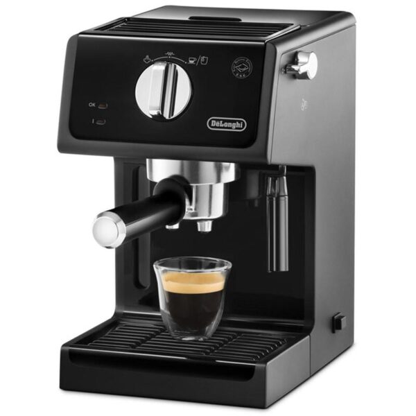 DeLonghi ECP3121 Espressomaschine. Für Liebhaber von italienischem Espresso erhalten Sie einen Kaffee mit Aromen wie an der Theke! TANK 1.1 L transparenter und vollständig abnehmbarer Wassertank. ZUBEHÖR LAGERUNG Praktisch! In einem speziellen und versteckten Fach können Sie die verschiedenen Filter ohne zusätzliche Masse aufbewahren! CAPPUCCINO SYSTEM / HEISSWASSER 360 ° Emulgiert die Milch