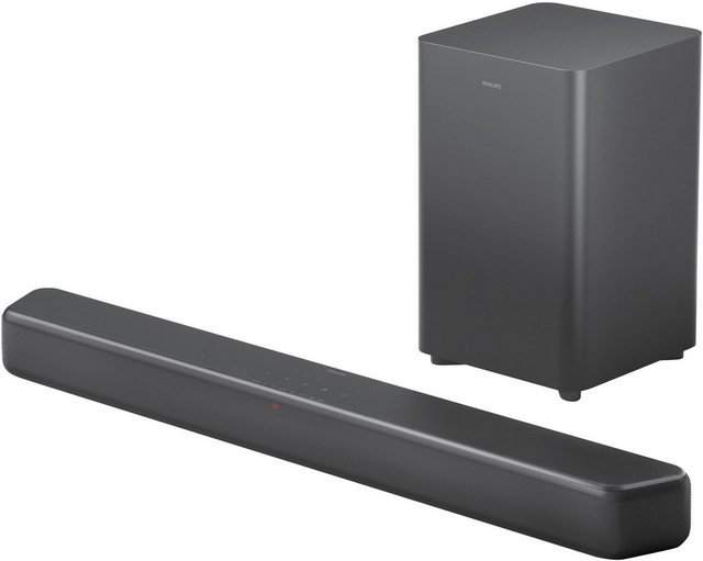 Mit dieser leistungsstarken Soundbar und dem kabellosen Subwoofer erwecken Sie Filme und vieles mehr zum Leben. Explosionen werden dröhnen. Musik wird schwingen. Spiele werden noch epischer. Die ausgefeilte Audiotechnologie sorgt für ein beeindruckendes Klangerlebnis