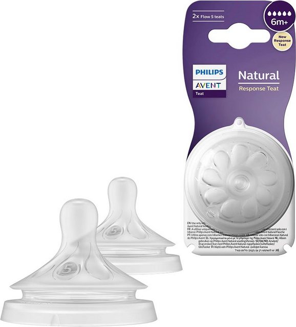 Philips AVENT Flaschensauger Natural Response SCY965/02, 2 Stück mit Anti-colic-Ventil, ab dem 6. Monat