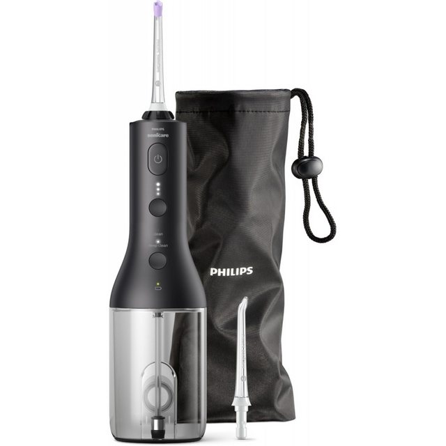 Die Philips HX3826/33 Power Flosser 3000 Munddusche in elegantem Schwarz bietet eine innovative Mundpflege. Mit der einzigartigen Quad Stream-Technologie werden vier Wasserstrahlen erzeugt