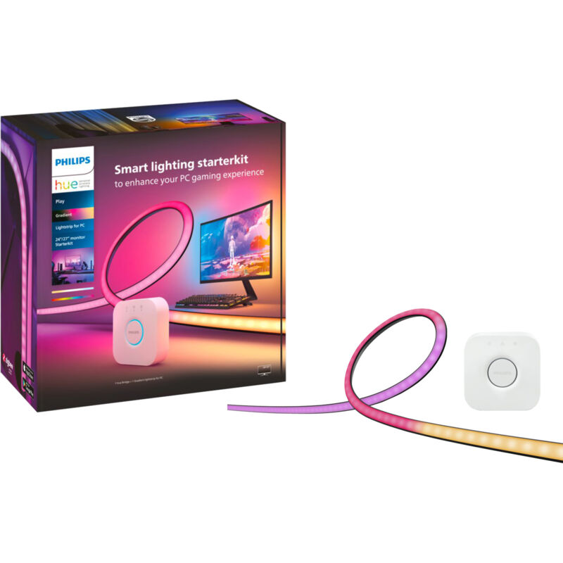 Erleben Sie das ultimative Spielerlebnis mit dem Philips Hue Starter Kit – Play-Farbverlaufslichtleiste für PC-Monitore von 24–27 Zoll. Mit 16 Millionen Farben kombiniert die Play-Farbverlaufslichtleiste verschiedene Farben in einer Lichtleiste