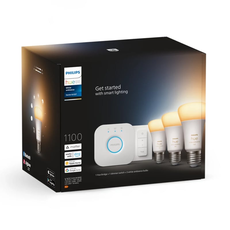 PHILIPS Hue White Ambiance 3er Starter Set mit Bridge und Dimmschalter, LED E27, 9,5 Watt, 8719514291232,