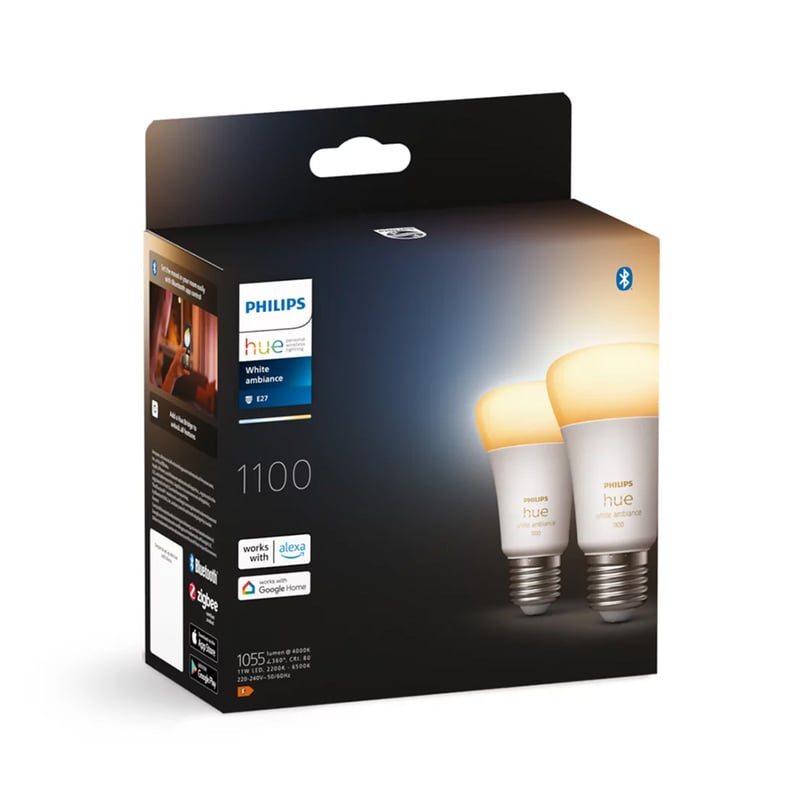 PHILIPS Hue White Ambiance LED E27, 8 Watt Doppelpack, 8719514291256,