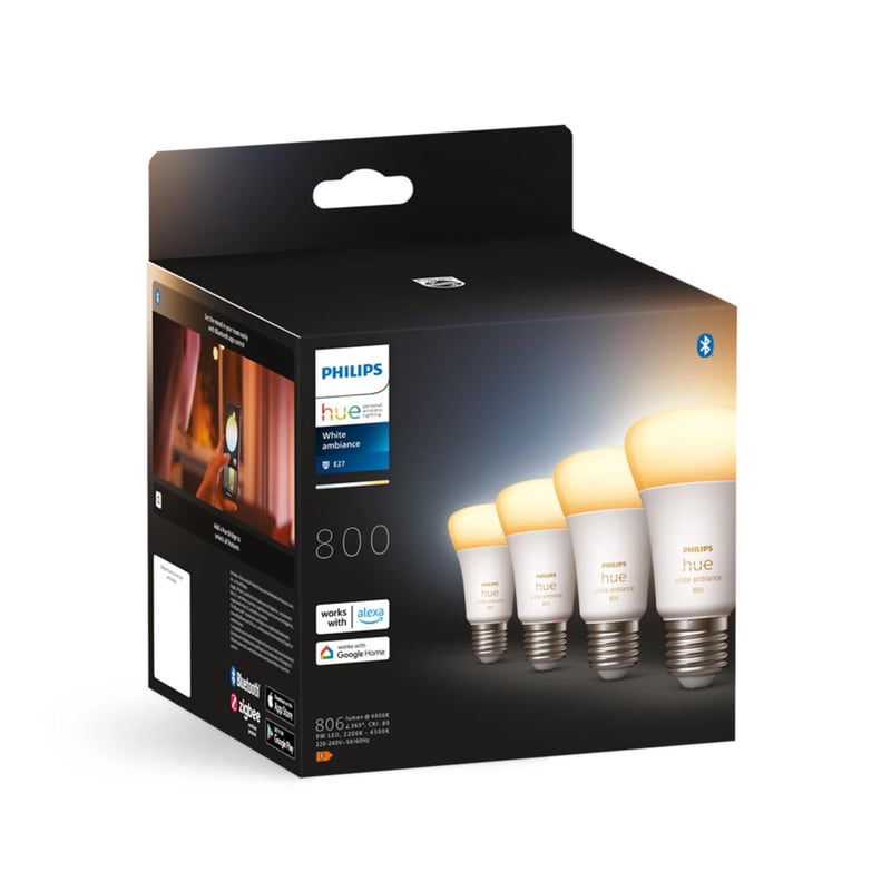 PHILIPS Hue White Ambiance LED E27, 6 Watt Viererpack, 8719514328280,