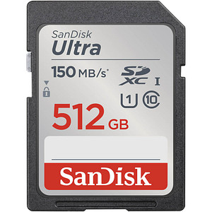 SanDisk Speicherkarte SDXC-Card Ultra: ordentlich Speicherkapazität für Ihre DatenDie SanDisk Speicherkarte SDXC-Card Ultra bietet Ihnen die perfekte Lösung für die sichere Aufbewahrung und den schnellen Zugriff auf Ihre wertvollen Daten. Mit einer Speicherkapazität von 512 GB haben Sie genügend Platz für Fotos