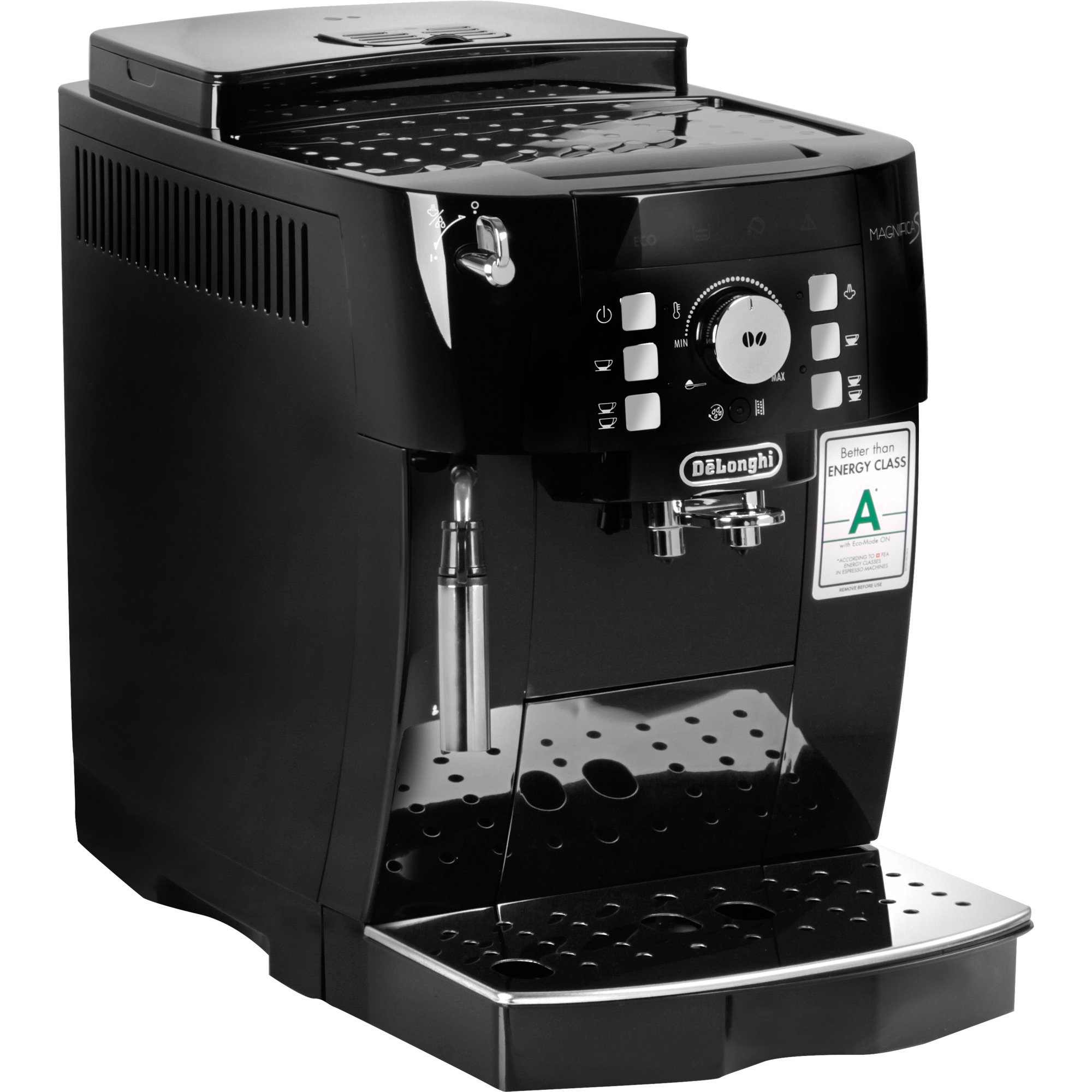 Die Magnifica S ECAM 21.117.B von DeLonghi ist ein Kaffeevollautomat der Extraklasse. Nach dem Einschalten benötigt die Maschine ca. eine Minute zum Erhitzen