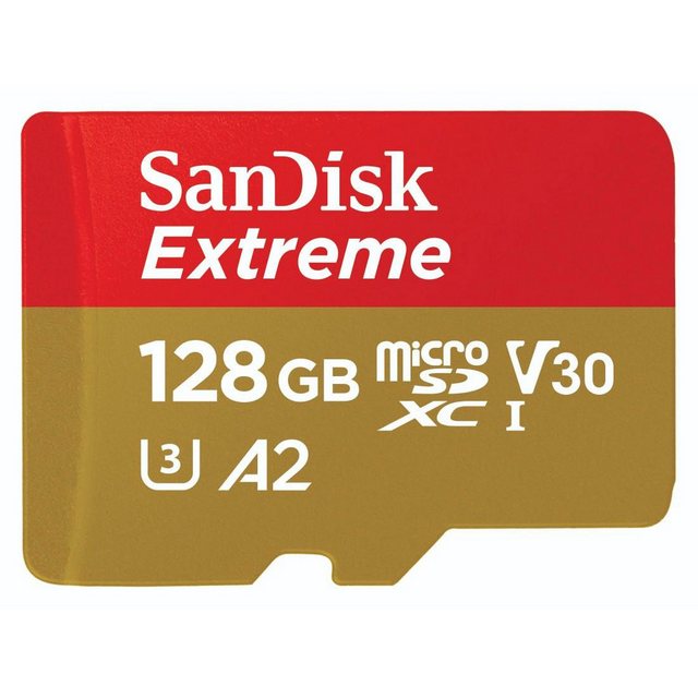 Sandisk microSDXC Extreme Speicherkarte (128 GB, Video Speed Class 30 (V30)/UHS Speed Class 3 (U3)