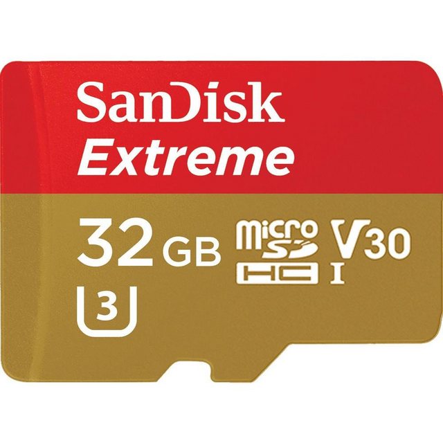 SanDiskmicro SDHC SpeicherkarteExtreme microSDHC 32GB inkl. Adapter (173417)Speicherkarten-Typ: Micro-SDHC-CardSpeicherkapazität: 32 GBGeschwindigkeit: Video Speed Class 30 (V30)