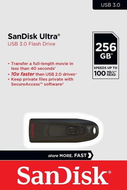 Sandisk Sandisk USB Stick 256GB Speicherstick Cruzer Ultra schwarz USB 3.0 USB-Stick