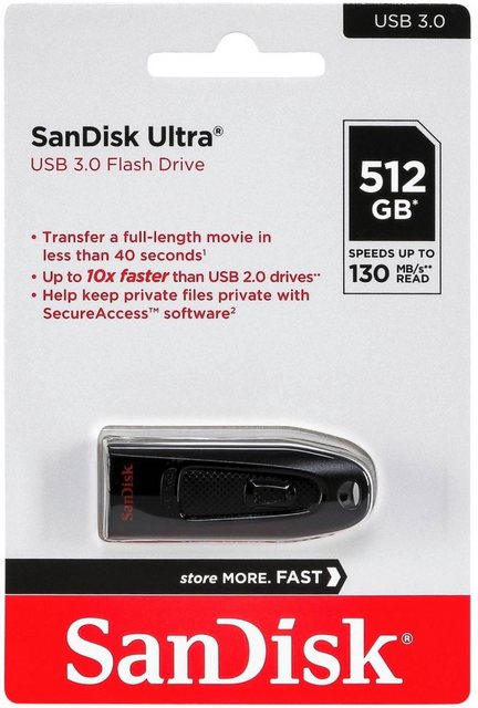 Sandisk 512GB Speicherstick Cruzer Ultra schwarz USB 3.0 USB-Stick