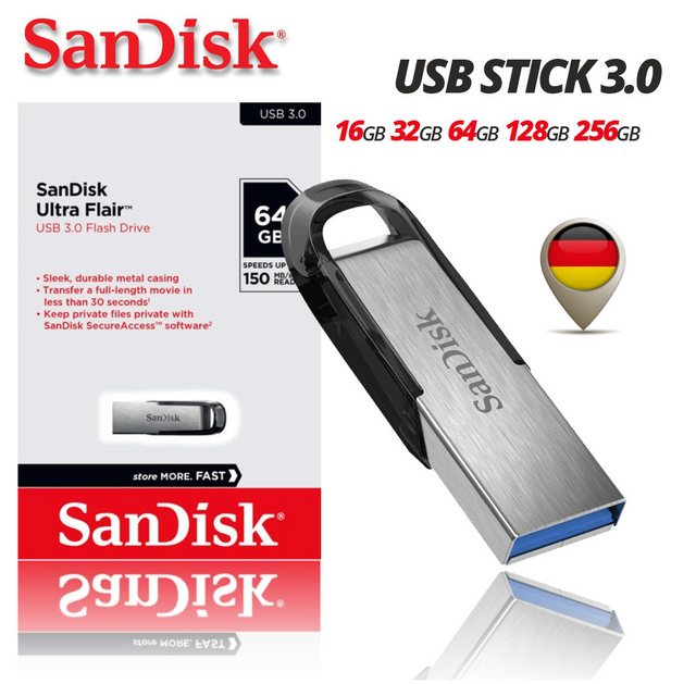 Produktbeschreibung Der SanDisk Ultra Flair USB-Stick zeichnet sich durch sein elegantes Metallgehäuse aus und bietet eine schnelle und zuverlässige Lösung für die Speicherung und Übertragung Ihrer Dateien. Mit Übertragungsgeschwindigkeiten von bis zu 150MB/s ermöglicht der Ultra Flair das schnelle Übertragen von Fotos