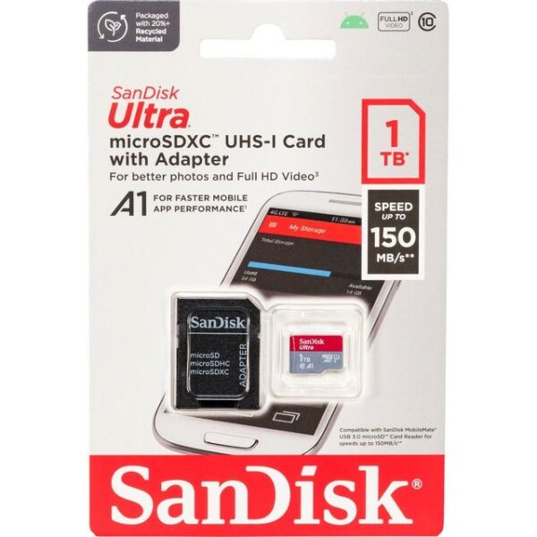 Hersteller: SandiskHerstellernummer: SDSQUAC-1T00-GN6MAEAN: 0619659200589Typ: Micro SDXC SpeicherkarteModell: Ultra Android Micro SDXC UHS-I U1 A1Menge: 1 StückSpeicherkapazität: 1 TBMaße: 15 mm x 11 mm x 1 mm (LxBxH)Gewicht: ca. 0