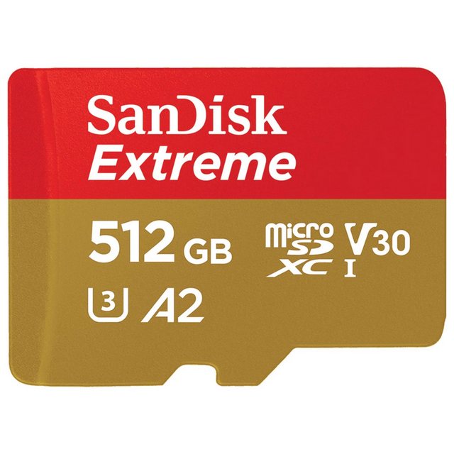 Sandisk EXTREME micro-SDXC Speicherkarte (512 GB, Class 10, UHS-I (U3), 190,00 MB/s Lesegeschwindigkeit)