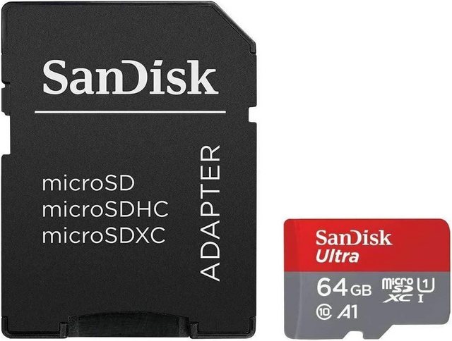 Sandisk Ultra microSDXC 64GB + SD Adapter 120MB/s A1 Class 10 UHS-I Speicherkarte (64 GB)