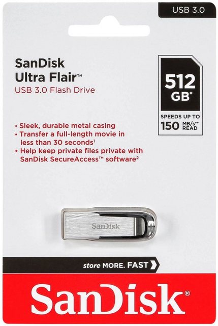 Sandisk 512GB Speicherstick Cruzer Ultra Flair silber USB 3.0 USB-Stick