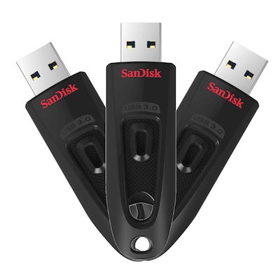 3er Pack SanDisk Ultra Typ-A 32GB USB-Stick Ohne Schutzkappe, bis zu 100 MB/s, USB 3.2 Gen 1×1 (5 Gbit/s)