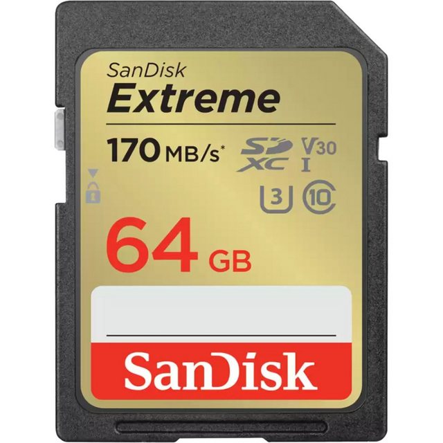 Sandisk SanDisk Extreme 64 GB SDXC, Speicherkarte, (UHS-I Speicherkarte (64 GB, 170 MB/s Lesegeschwindigkeit)