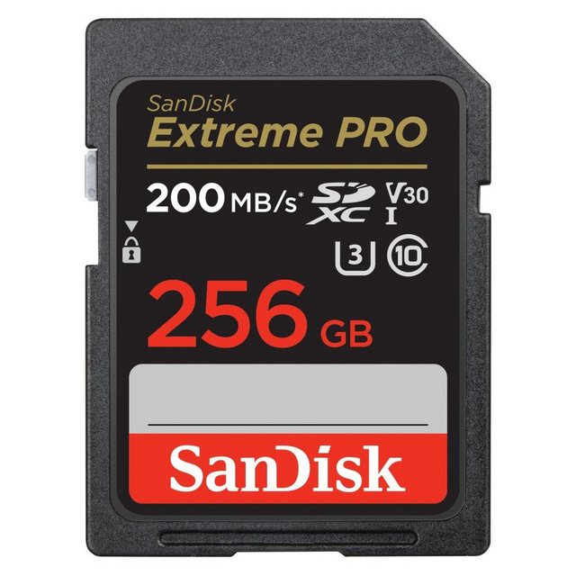 Sandisk SDXC Extreme PRO, 2 Jahre RescuePRO Deluxe Speicherkarte (256 GB, UHS Class 3, 200 MB/s Lesegeschwindigkeit)