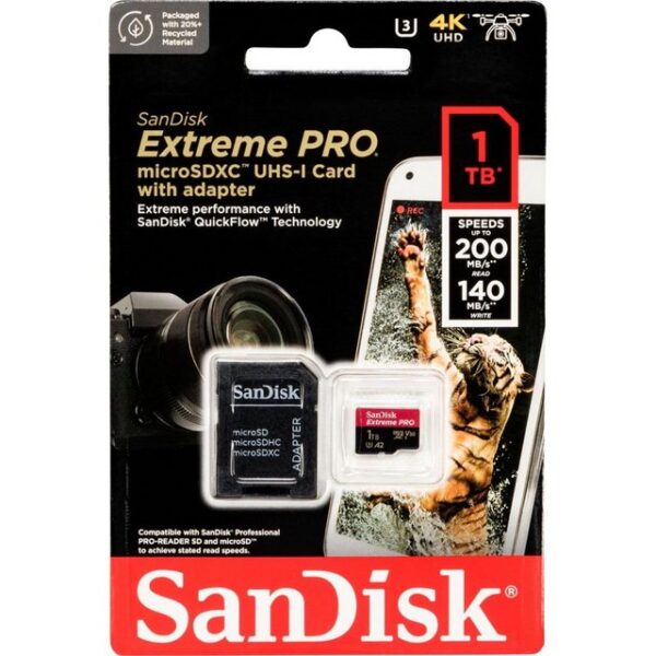 Hersteller: SandiskHerstellernummer: SDSQXCD-1T00-GN6MAEAN: 0619659188535Typ: Micro SDXC SpeicherkarteModell: Extreme Pro UHS-I U3 4K V30 A2Menge: 1 StückSpeicherkapazität: 1 TBMaße: 15 mm x 11 mm x 1 mm (LxBxH)Gewicht: ca. 0