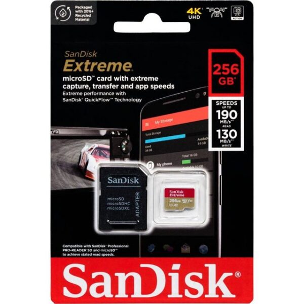 Hersteller: SandiskHerstellernummer: SDSQXAV-256G-GN6MAEAN: 0619659188504Typ: Micro SDXC SpeicherkarteModell: Extreme UHS-I U3 4K V30 A2Menge: 1 StückSpeicherkapazität: 256 GBMaße: 15 mm x 11 mm x 1 mm (LxBxH)Gewicht: ca. 0