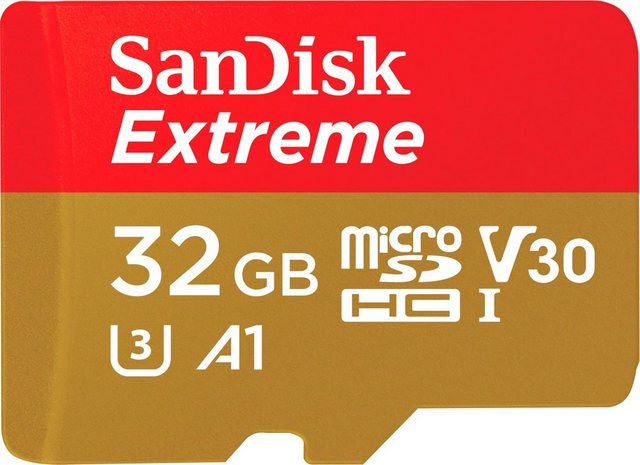 Sandisk Extreme microSDHC Speicherkarte (32 GB, UHS Class 3, 100 MB/s Lesegeschwindigkeit, SD-Adapter, Rescue Pro Deluxe)