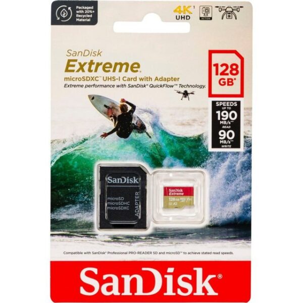 Hersteller: SandiskHerstellernummer: SDSQXAA-128G-GN6AAEAN: 0619659189488Typ: Micro SDXC SpeicherkarteModell: Extreme UHS-I U3 4K V30 A2Menge: 1 StückSpeicherkapazität: 128 GBMaße: 15 mm x 11 mm x 1 mm (LxBxH)Gewicht: ca. 0