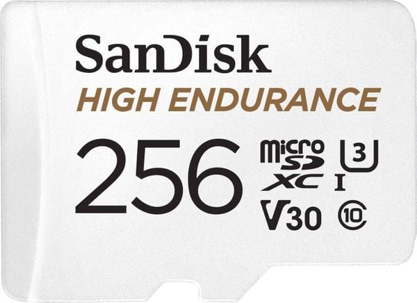 SanDisk High Endurance Monitoring miniSDXC-Karte 256 GB Class 10, UHS-I, UHS-Class 3, v30 Video Speed Class inkl. SD-Adapter