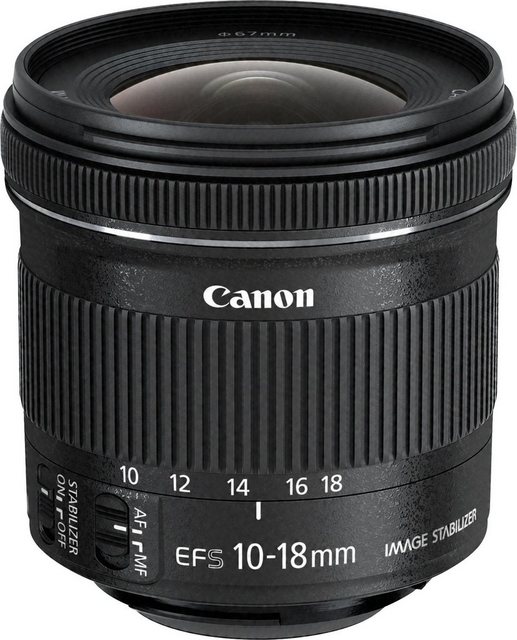 Das Ultraweitwinkel-Objektiv EF-S 10-18mm f/4.5-5.6 IS STM hat eine Lichtstärke von f/4.5-5.6 und eine Brennweite von 10-18 mm. Genutzt werden kann es mit einer EOS Spiegelreflex-Kamera von Canon. Zum Motiv muss man mit dem Modell einen Abstand von mindestens 22 cm einhalten. Dieser Wert entspricht der Naheinstellgrenze. Fotos gelingen dank des eingebauten Bildstabilisators ohne Verwacklung. Der optische Aufbau setzt sich zusammen aus 14 Linsen in 11 Gruppen. Die Blende verfügt über 7 Blendenlamellen