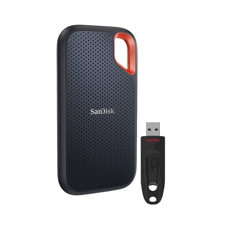 SanDisk Extreme Portable SSD 1 TB V2 – USB-C 3.2 inkl. 32 GB Ultra USB Stick