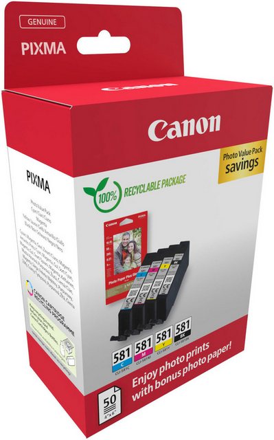 Canon CLI-581 BK/C/M/Y Tinte + Fotopapier Value Pack Tintenpatrone