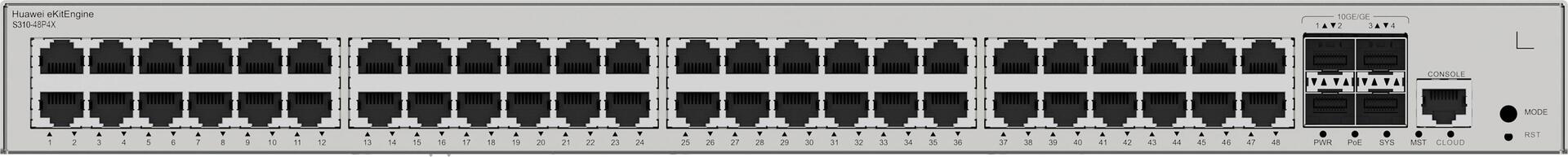 Huawei eKit Switch S310-48P4X – Diese Serie von Ethernet-Switches – basierend auf hochleistungsfähiger Hardware der neuen Generation – kann in SOHO-Szenarien sowie für den Netzwerkzugang und die Aggregation in Unternehmenscampusnetzen eingesetzt werden. > Produkttyp- Switch- ear-Kategorie (ElektroG): relevant – Kategorie 6: kleine Geräte der IT- und TK-Technik – Kleine Geräte der IT- und TK-Technik B2C> Spezifikationen- Lüfter integriert- Switch-Art: Access> Anschlüsse- Bandbreite: 10/100/1000 MBit/s- Konsolenport- Hauptporttyp: Kupfer> Funktionen- Switch managebar: Ja- Montageart: 19 Rackmontage – Desktop- IGMP> Stromversorgung- Netzteil: integriert> Grundeigenschaften- Farbe: Grau- Höhe: 43.6 mm- Länge/Tiefe: 220 mm- Breite: 442 mm (98012385)