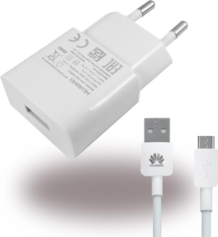 Huawei - HW-050100E01 - Netzteil / Ladegerät / Adapter + Ladekabel - USB - 1000mAh - Weiss (HW-050100E01)