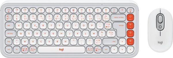 Logitech POP Icon Combo - Tastatur-und-Maus-Set - kabellos - Bluetooth LE - AZERTY - Französisch - Off-White, orange (920-013110)