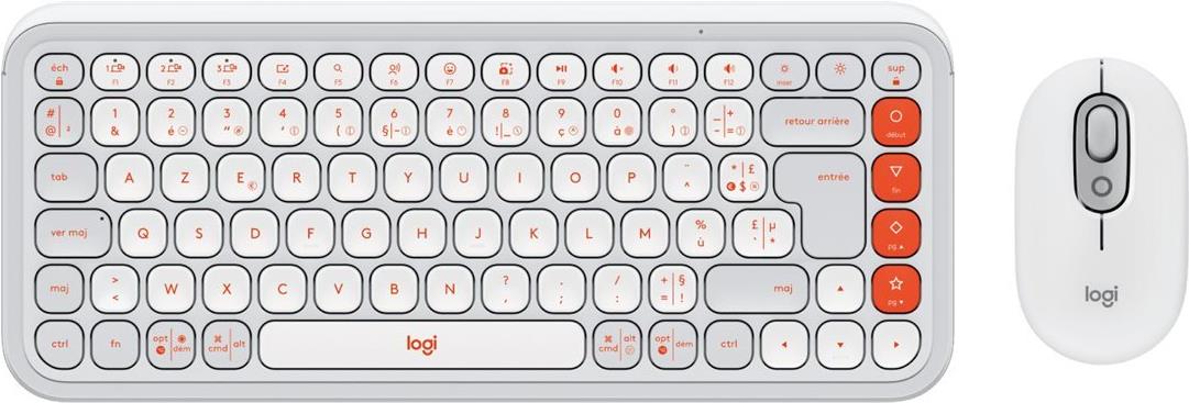 Logitech POP Icon Combo – Tastatur-und-Maus-Set – kabellos – Bluetooth LE – AZERTY – Französisch – Off-White, orange (920-013110)