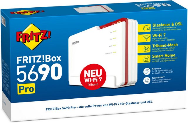 AVM Fritz!Box 5690 Pro WLAN Glasfaser/DSL Router Wi-Fi 7 DSL-Router