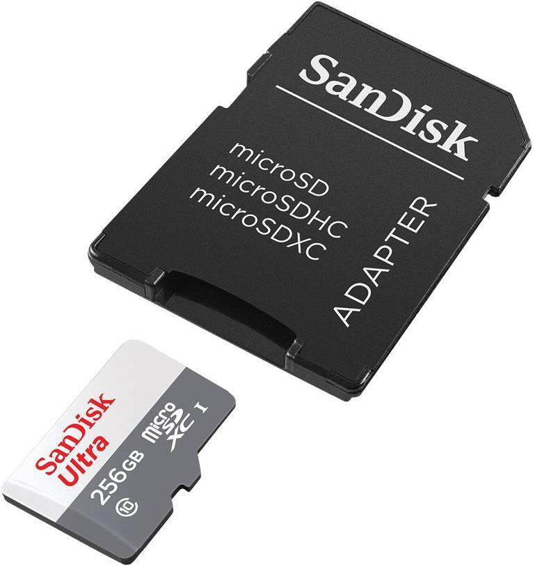 SanDisk Ultra – Flash-Speicherkarte (microSDXC-an-SD-Adapter inbegriffen) – 256GB – Class 10 – microSDXC UHS-I (SDSQUNR-256G-GN6TA)