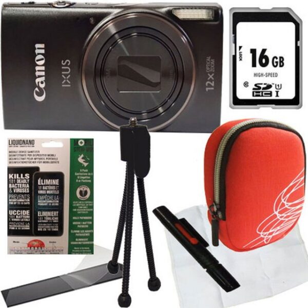 Canon Ixus 285 HS schwarz Set Angebot Inklusive 16 GB Speicherkarte Inklusive Objektiv Reinigungsstift Inklusive Desinfektionstücher Inklusive Mini Stativ Inklusive Kameratasche Inklusive Display-Schutzfolie Inklusive Mikrofasertuch